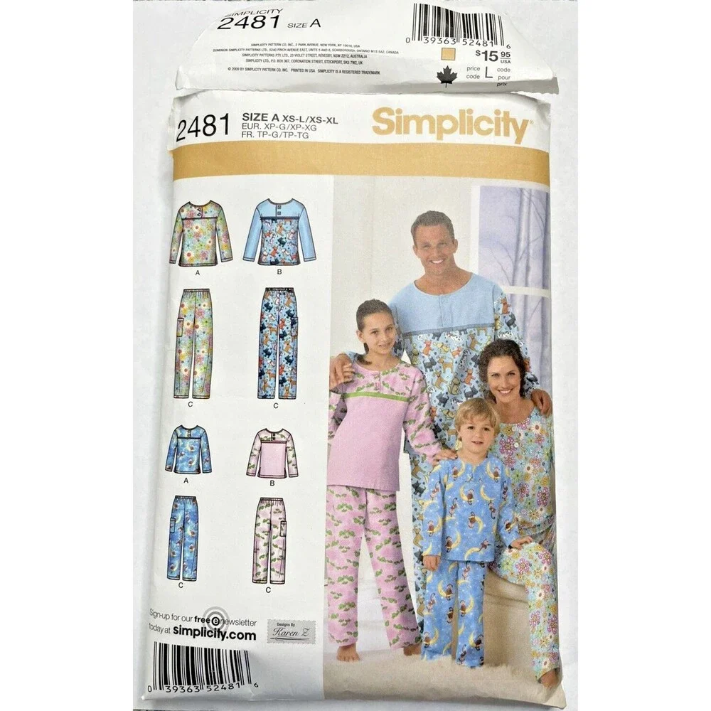 Simplicity Sewing Pattern 2481 Adult/Child pajamas preowned